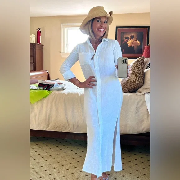 NWT FAHERTY Dream Cotton Gauze Maxi Shirt Dress Sz XS - Picture 5 of 11